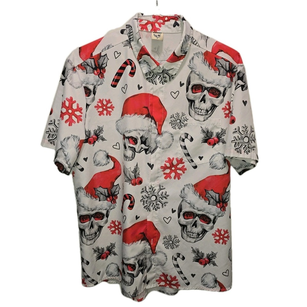 HARDADDY Christmas Skull Hawaiian Shirt – Men's Size M – Goth Holiday – Candy...